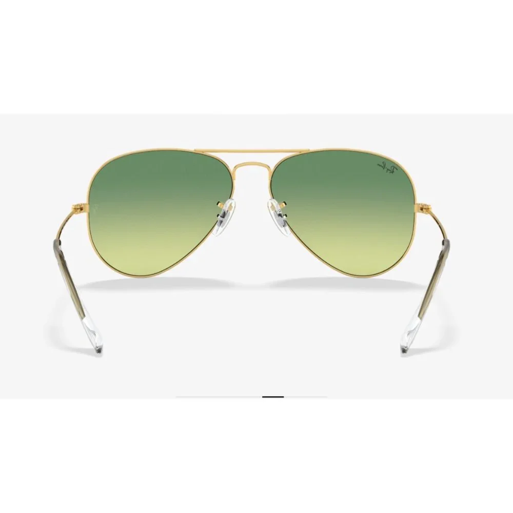 New RAY-BAN Large Metal Aviator Sunglasses Gold Frame Light Green Gradient Lens - Picture 9 of 11